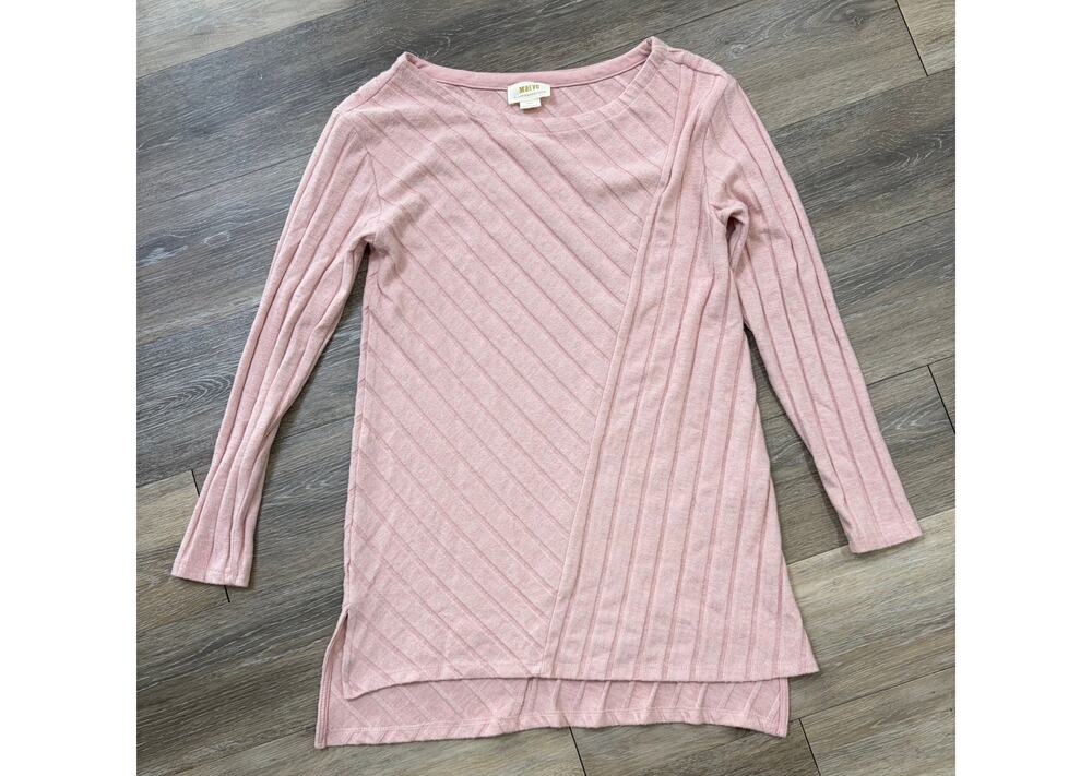 Maeve Anthropologie Pink Ribbed Knit Top Long Sleeve Crewneck Womens S